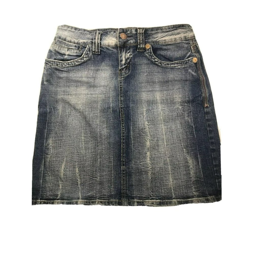 Hydraulic Distressed Denim Blue Jean Women’s Junior 5/6 With Stretch Skirt